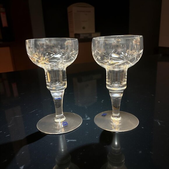 2 Hadeland Norway Crystal Stem Candle Holders with Labels Cut Starburst Coupe Fo - Picture 7 of 10